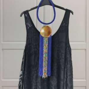 Handmade Beaded Necklace with Medallion and long tassels