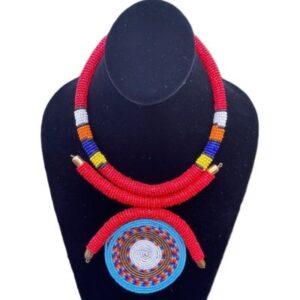 Maasai Beaded Necklace with a Circular Medallion
